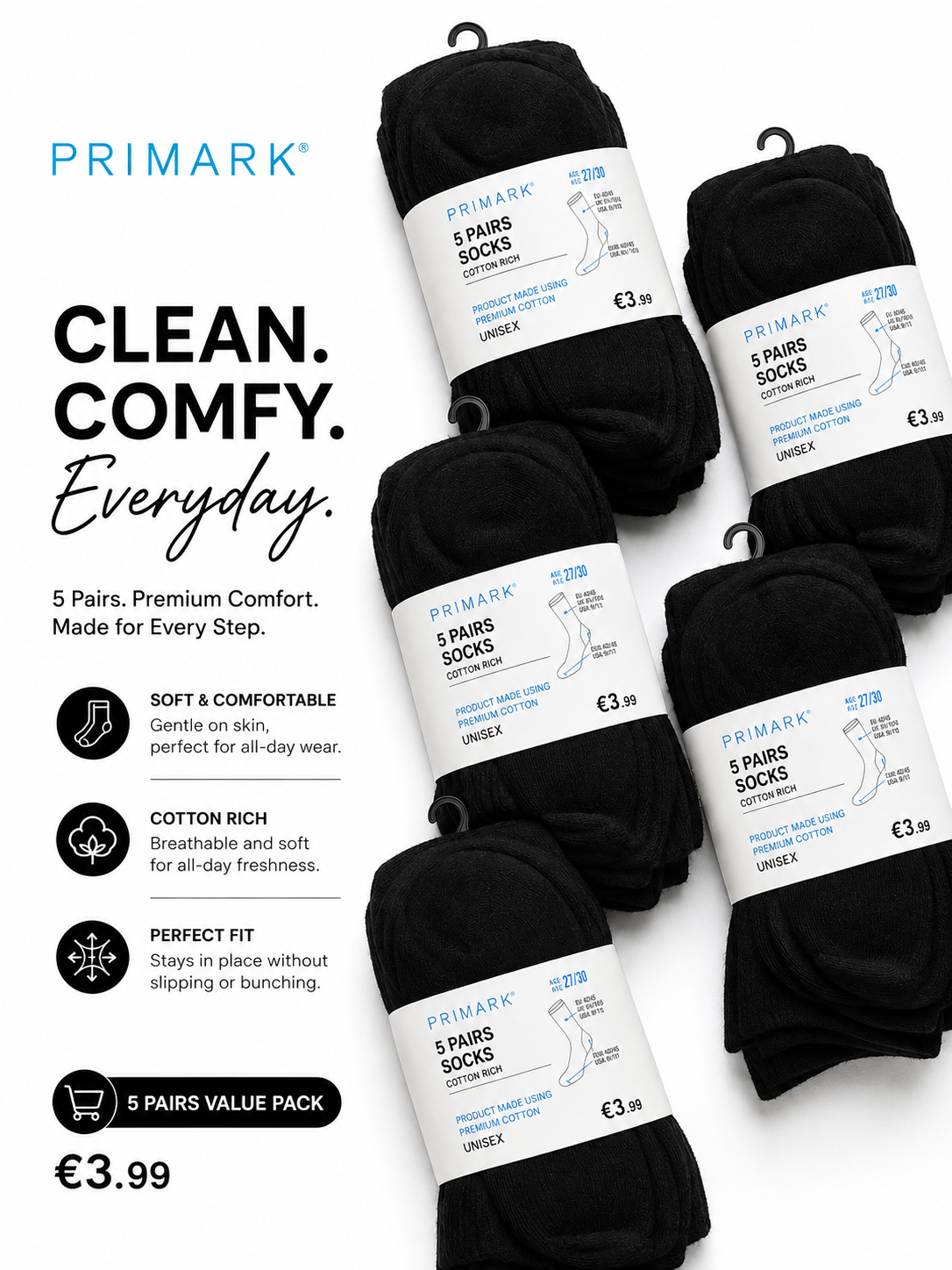 Primark 5in1 Socks - Black