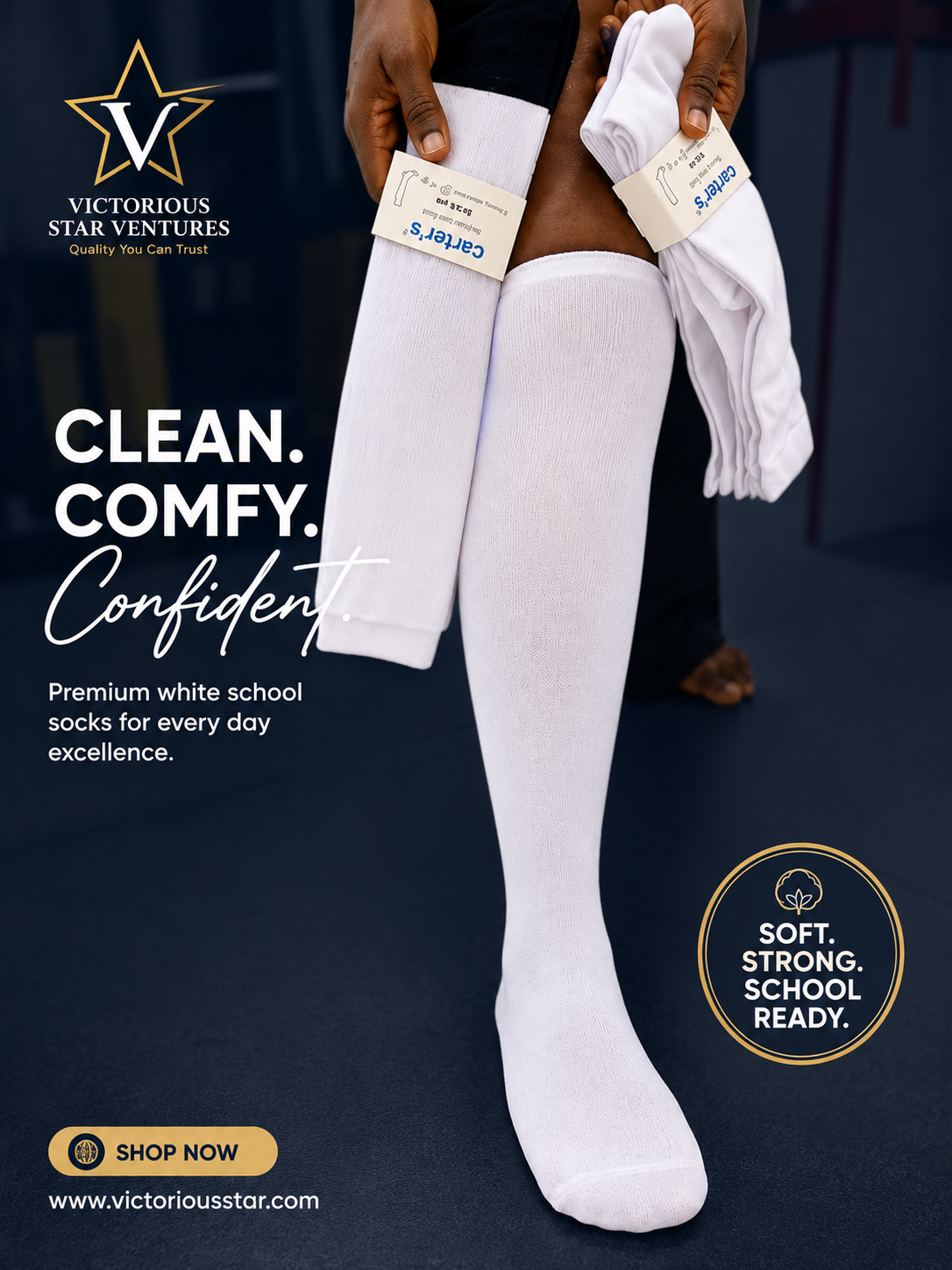Carter 3in1 Knee Length Socks - White